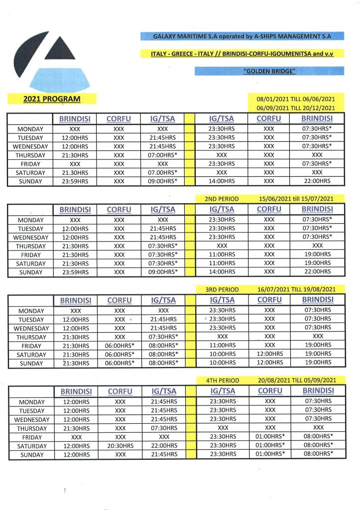 Schedules - A ships